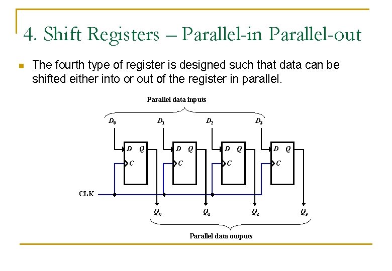 4. Shift Registers – Parallel-in Parallel-out n The fourth type of register is designed