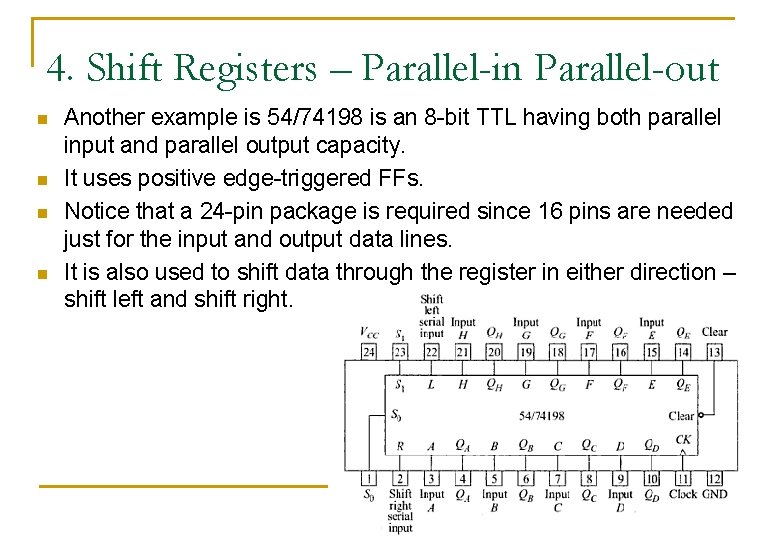 4. Shift Registers – Parallel-in Parallel-out n n Another example is 54/74198 is an