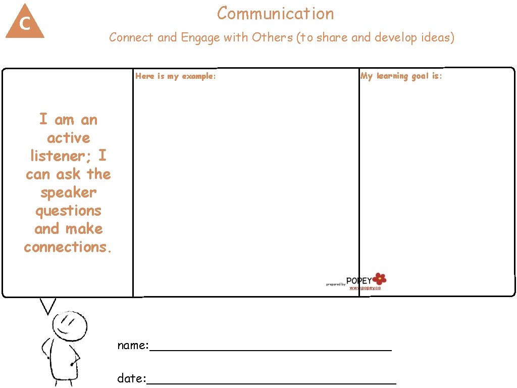 C Communication Connect and Engage with Others (to share and develop ideas) Here is