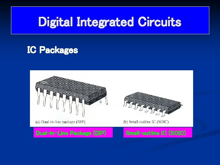 Digital Integrated Circuits IC Packages Dual-in-Line Package (DIP) Small-outline IC (SOIC) 