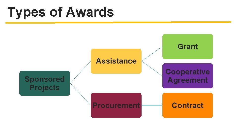 Types of Awards Grant Assistance Cooperative Agreement Sponsored Projects Procurement Contract 