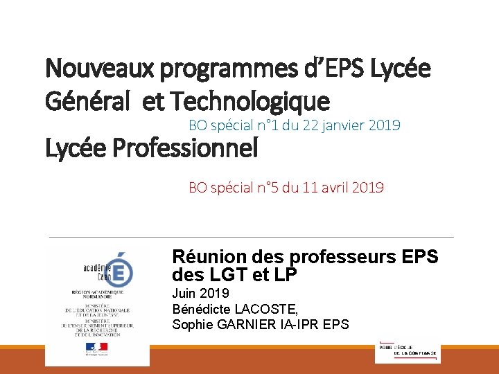 Nouveaux programmes d’EPS Lycée Général et Technologique BO spécial n° 1 du 22 janvier