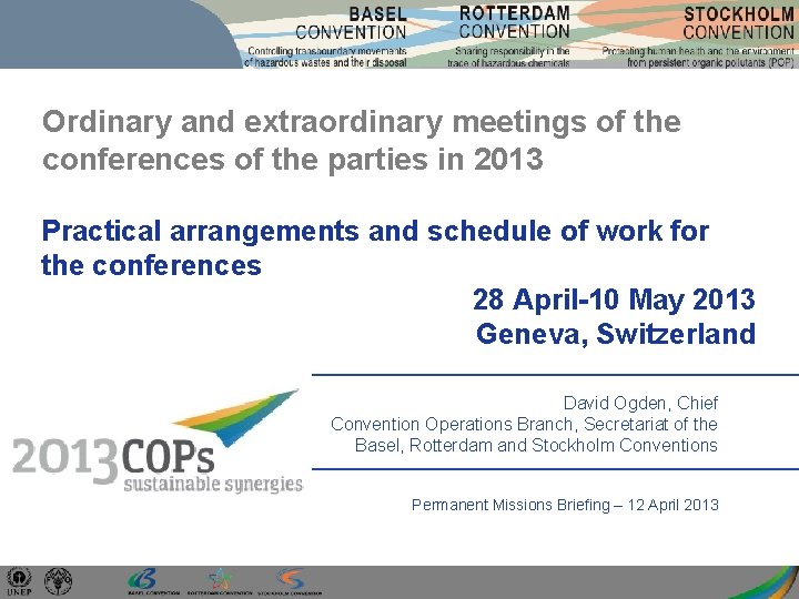 Ordinary and extraordinary meetings of the conferences of the parties in 2013 Practical arrangements