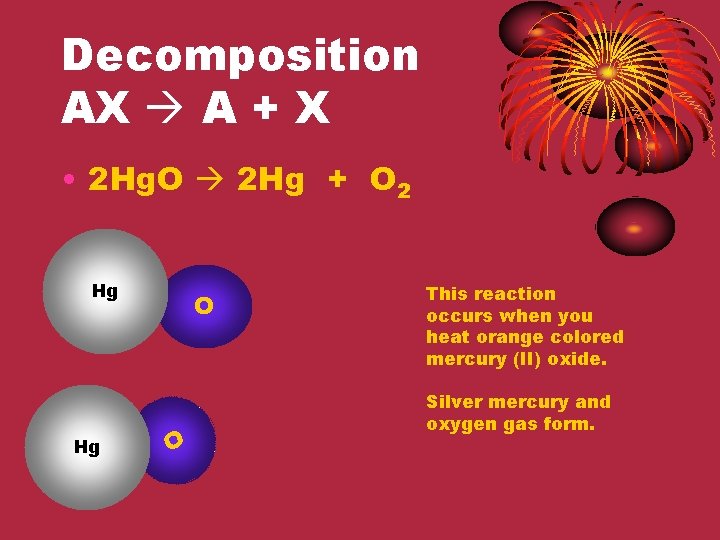 Decomposition AX A + X • 2 Hg. O 2 Hg + O 2