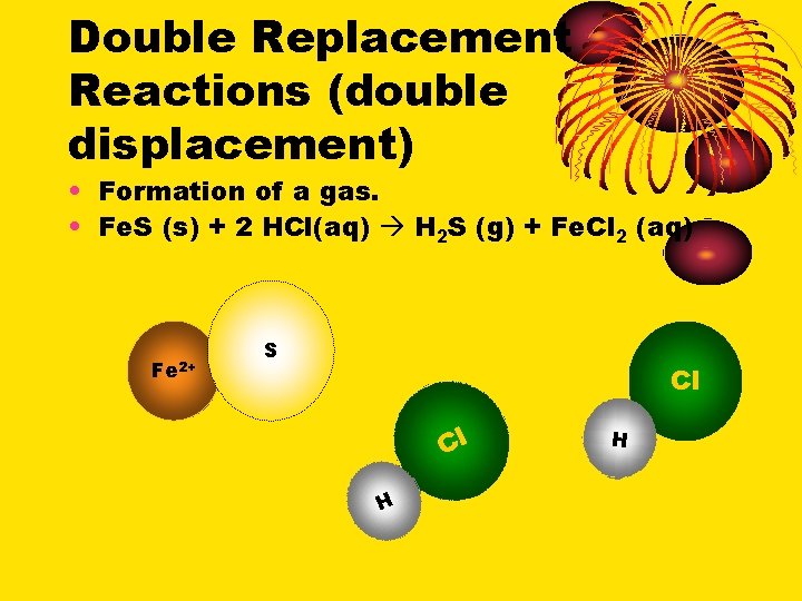 Double Replacement Reactions (double displacement) • Formation of a gas. • Fe. S (s)