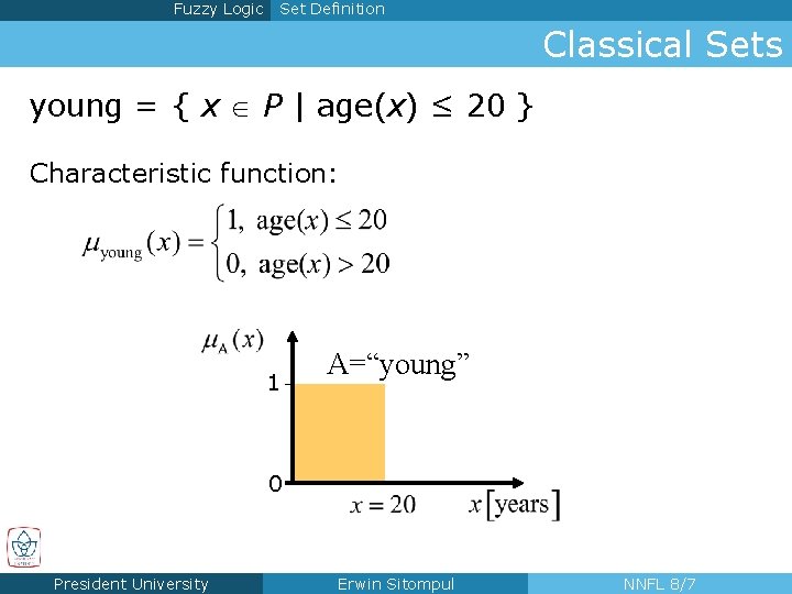 Fuzzy Logic Set Definition Classical Sets young = { x P | age(x) ≤