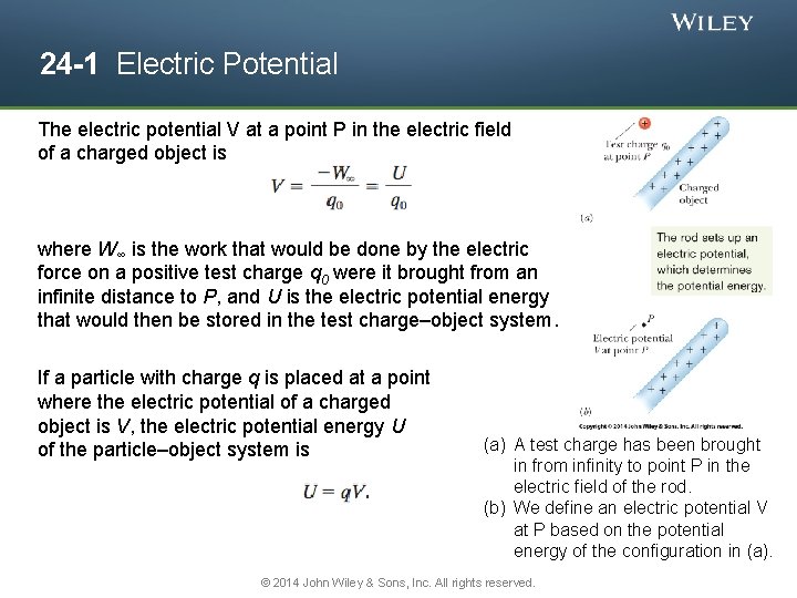 24 -1 Electric Potential The electric potential V at a point P in the