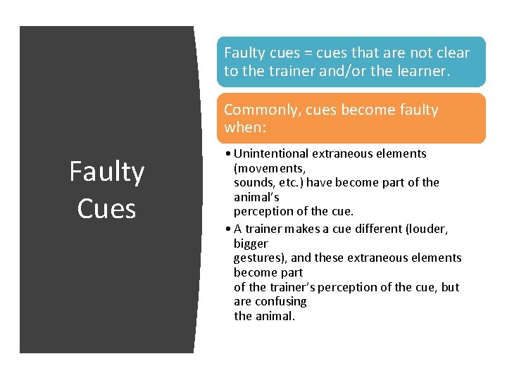 Faulty cues = cues that are not clear to the trainer and/or the learner.
