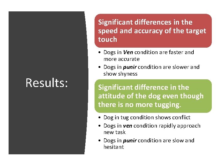 Significant differences in the speed and accuracy of the target touch Results: • Dogs