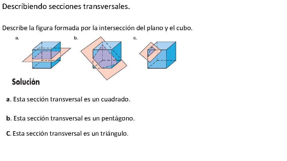 Describiendo secciones transversales. Describe la figura formada por la intersección del plano y el