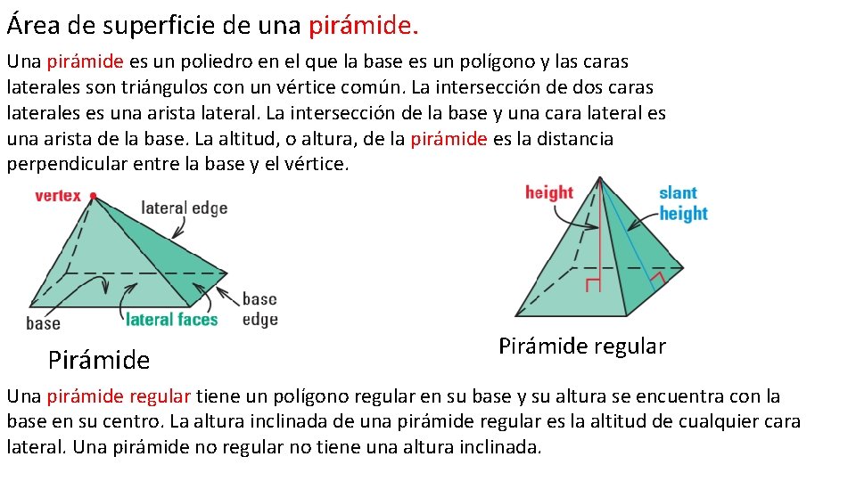 Área de superficie de una pirámide. Una pirámide es un poliedro en el que