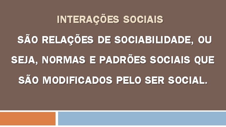 INTERAÇÕES SOCIAIS” SÃO RELAÇÕES DE SOCIABILIDADE, OU SEJA, NORMAS E PADRÕES SOCIAIS QUE SÃO