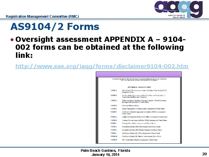 Registration Management Committee (RMC) AS 9104/2 Forms • Oversight assessment APPENDIX A – 9104002