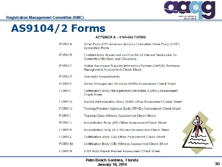 Registration Management Committee (RMC) AS 9104/2 Forms Palm Beach Gardens, Florida January 16, 2014