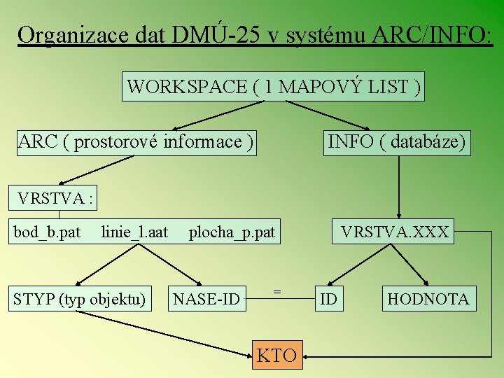 Organizace dat DMÚ 25 v systému ARC/INFO: WORKSPACE ( 1 MAPOVÝ LIST ) ARC