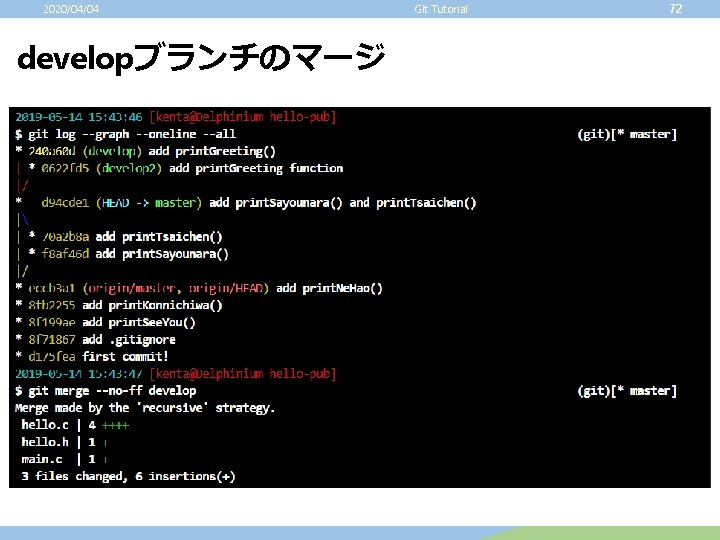 2020/04/04 developブランチのマージ Git Tutorial 72 