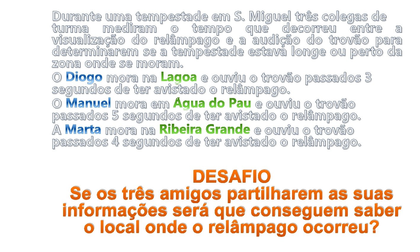 Durante uma tempestade em S. Miguel três colegas de turma mediram o tempo que