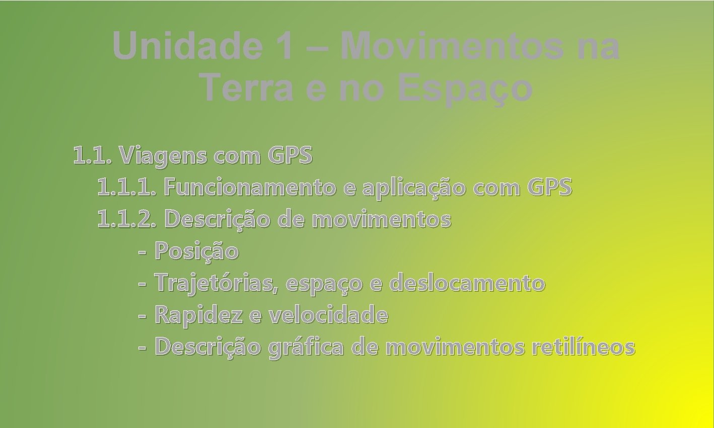 Unidade 1 – Movimentos na Terra e no Espaço 1. 1. Viagens com GPS