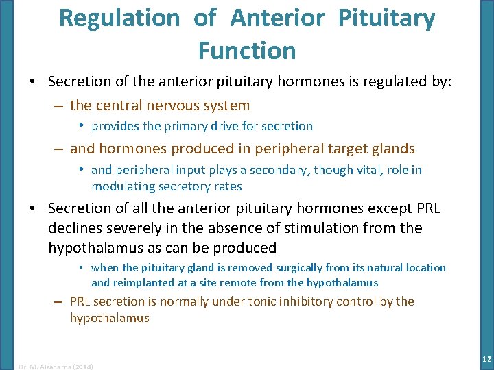 Regulation of Anterior Pituitary Function • Secretion of the anterior pituitary hormones is regulated Regulation of Anterior Pituitary Function • Secretion of the anterior pituitary hormones is regulated