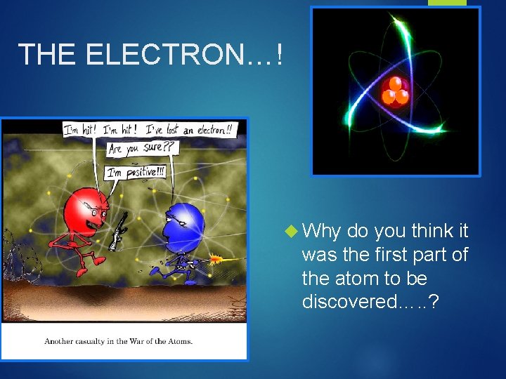 THE ELECTRON…! Why do you think it was the first part of the atom