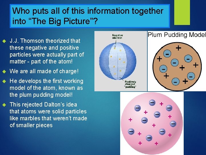 Who puts all of this information together into “The Big Picture”? J. J. Thomson