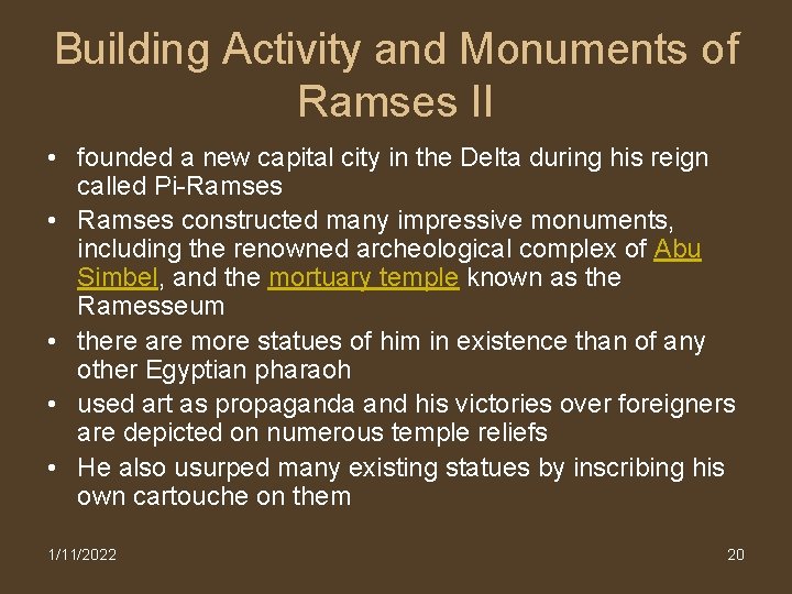 Building Activity and Monuments of Ramses II • founded a new capital city in