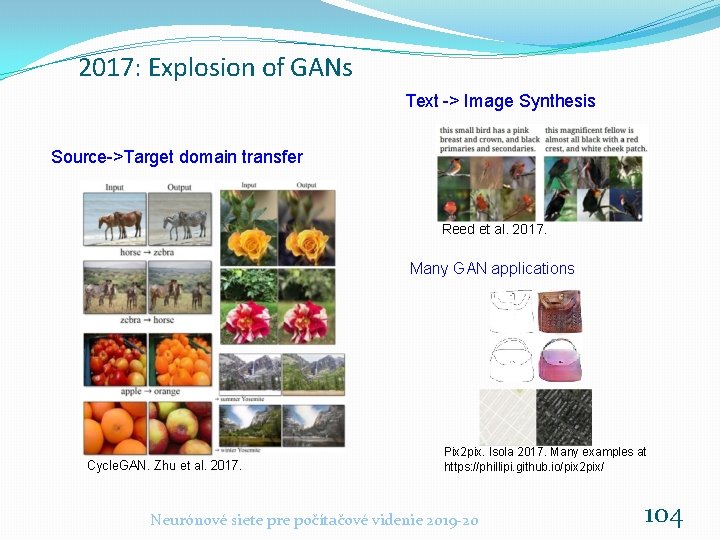 2017: Explosion of GANs Text -> Image Synthesis Source->Target domain transfer Reed et al.