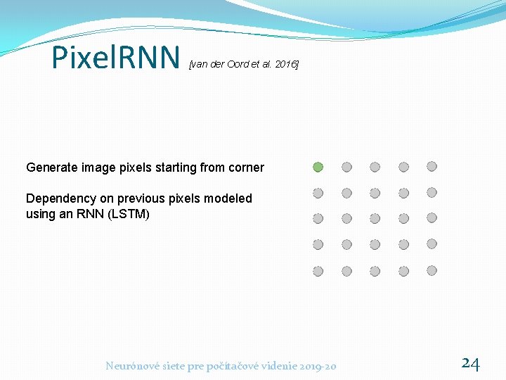 Pixel. RNN [van der Oord et al. 2016] Generate image pixels starting from corner