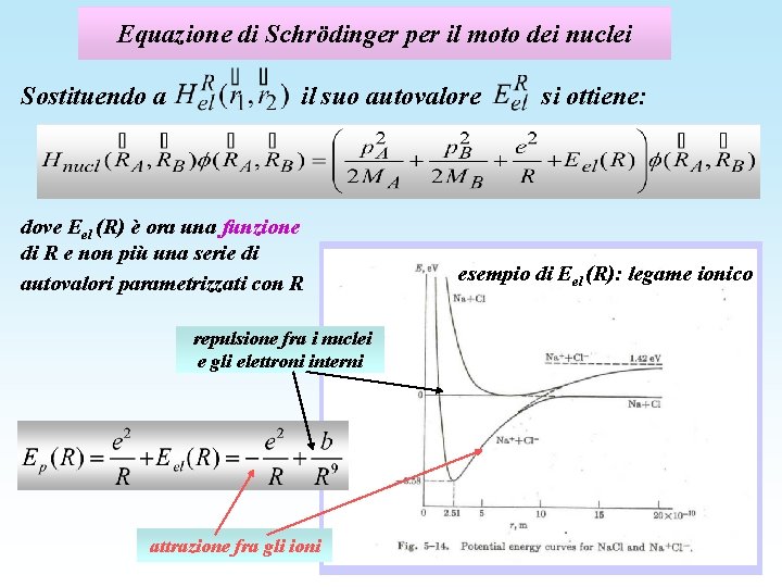 Equazione di Schrödinger per il moto dei nuclei Sostituendo a il suo autovalore dove