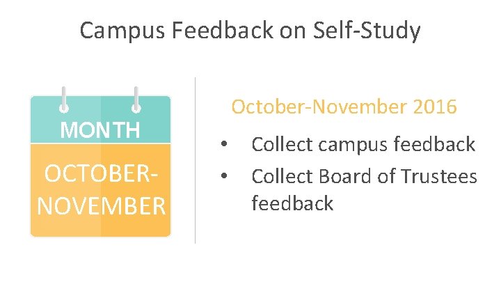 Campus Feedback on Self-Study MONTH 31 OCTOBERNOVEMBER October-November 2016 • • Collect campus feedback