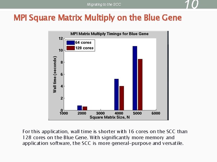 Migrating to the SCC MPI Square Matrix Multiply on the Blue Gene 10 For