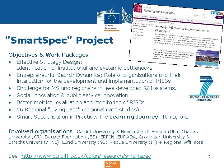 "Smart. Spec" Project Objectives & Work Packages • Effective Strategy Design: Identification of institutional