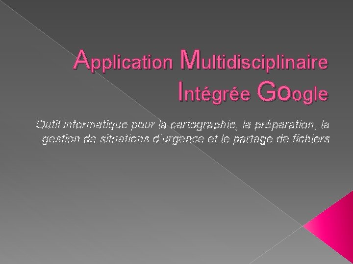 Application Multidisciplinaire Intégrée Google Outil informatique pour la cartographie, la préparation, la gestion de