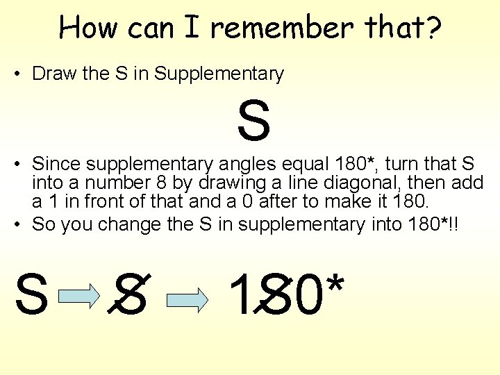 How can I remember that? • Draw the S in Supplementary S • Since