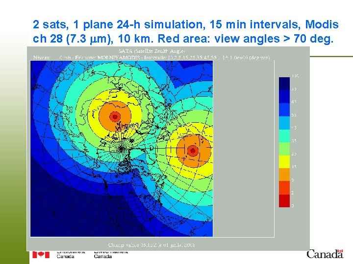 2 sats, 1 plane 24 -h simulation, 15 min intervals, Modis ch 28 (7.