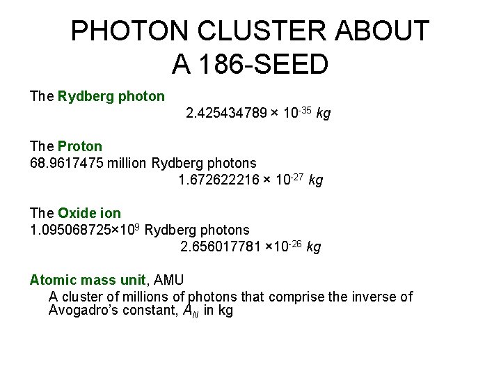 PHOTON CLUSTER ABOUT A 186 -SEED The Rydberg photon 2. 425434789 × 10 -35