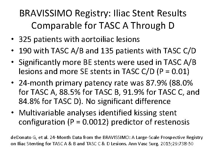 BRAVISSIMO Registry: Iliac Stent Results Comparable for TASC A Through D • 325 patients