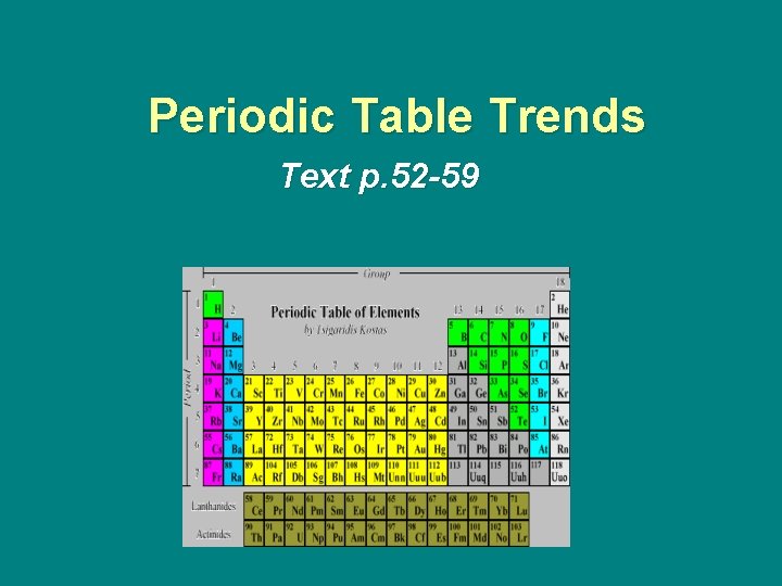 Periodic Table Trends Text p. 52 -59 