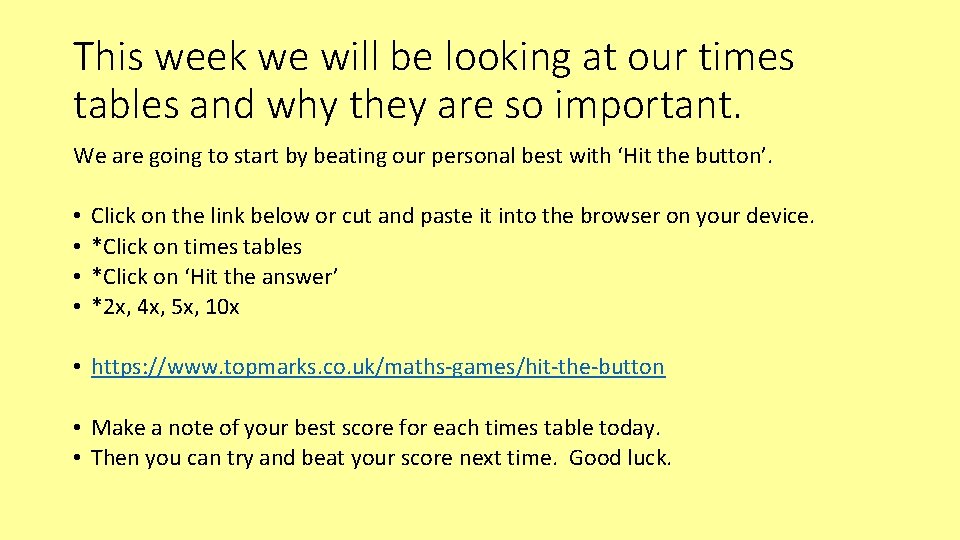 This week we will be looking at our times tables and why they are