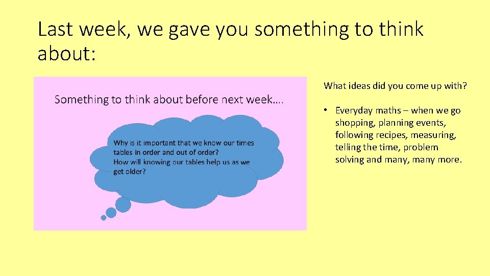 Last week, we gave you something to think about: What ideas did you come