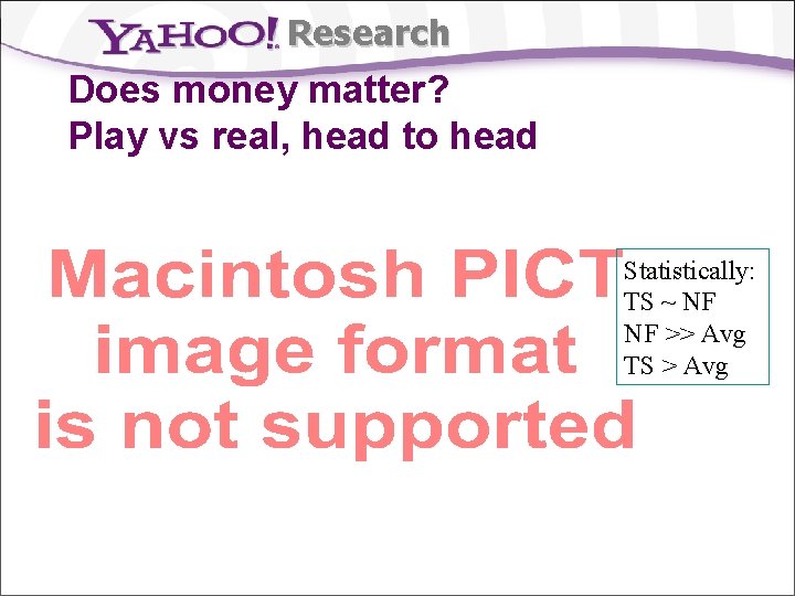 Research Does money matter? Play vs real, head to head Statistically: TS ~ NF