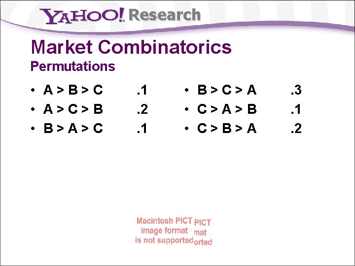 Research Market Combinatorics Permutations • A>B>C • A>C>B • B>A>C . 1. 2. 1