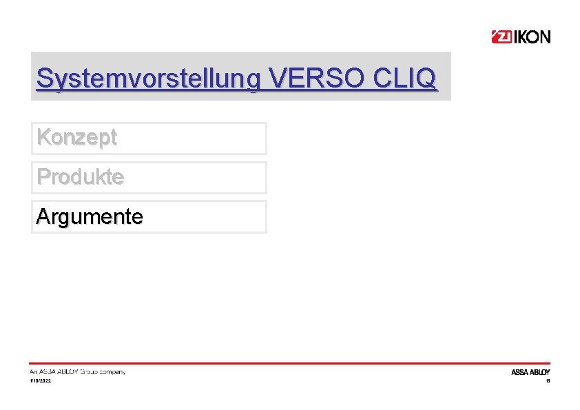 Systemvorstellung VERSO CLIQ Konzept Produkte Argumente 1/10/2022 13 