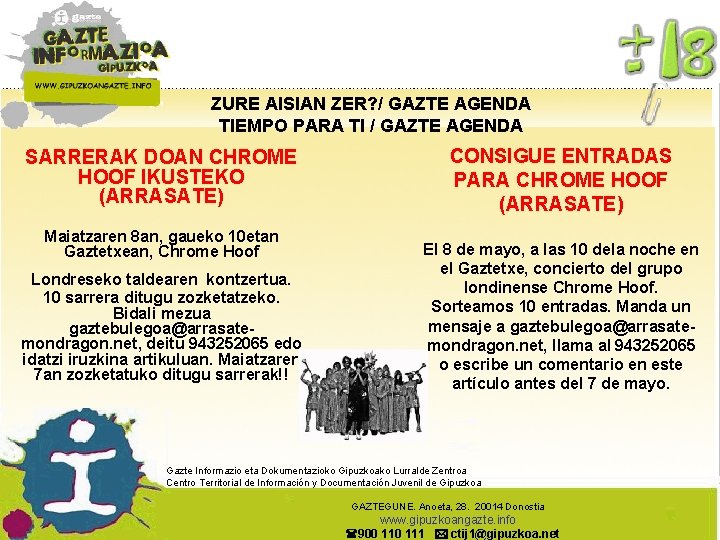 ZURE AISIAN ZER? / GAZTE AGENDA TIEMPO PARA TI / GAZTE AGENDA SARRERAK DOAN