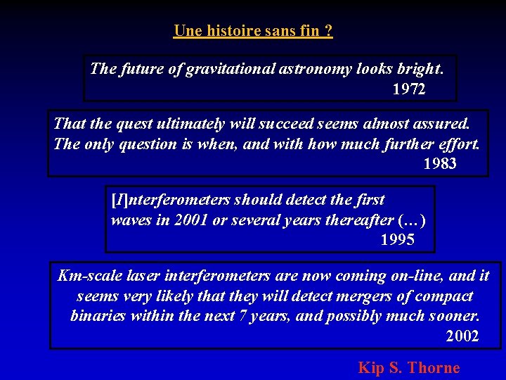 Une histoire sans fin ? The future of gravitational astronomy looks bright. 1972 That