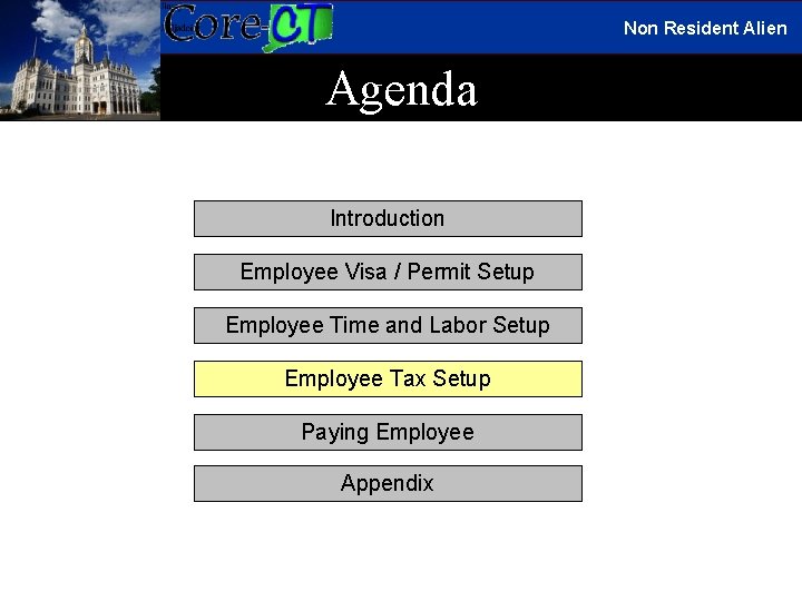 Non Resident Alien Agenda Introduction Employee Visa / Permit Setup Employee Time and Labor