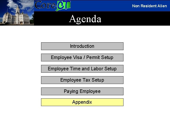 Non Resident Alien Agenda Introduction Employee Visa / Permit Setup Employee Time and Labor