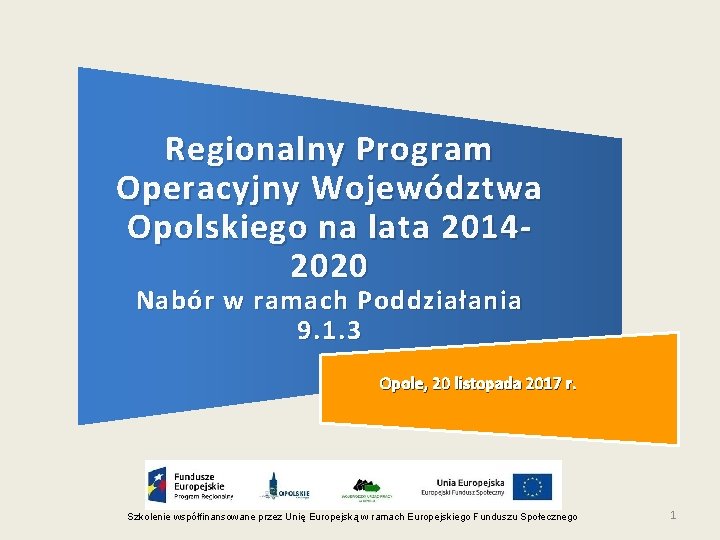 Regionalny Program Operacyjny Województwa Opolskiego na lata 20142020 Nabór w ramach Poddziałania 9. 1.