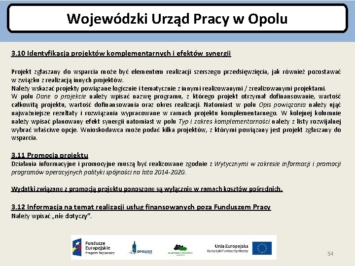 Wojewódzki Urząd Pracy w Opolu 3. 10 Identyfikacja projektów komplementarnych i efektów synergii Projekt