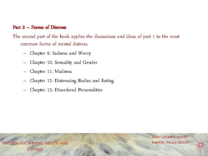 Part 2 – Forms of Distress The second part of the book applies the
